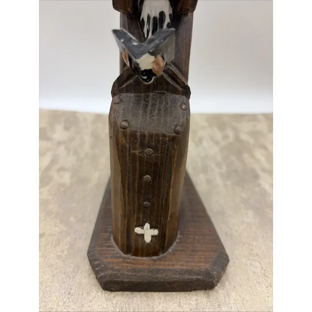 Vintage Hand Carved Wood Monk Friar Reading Book Figure Religious Folk Art 8”